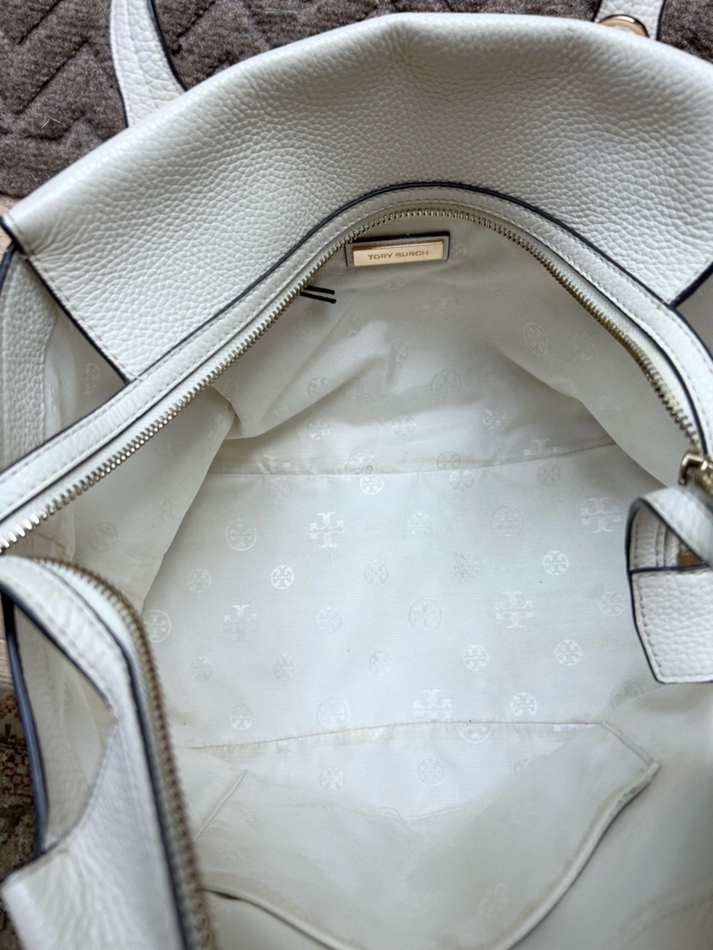 TORY BURCH Thea Applique White Floral Pebble Leather Satchel - Picture 13 of 16